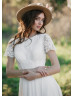 Short Sleeves Ivory Lace Chiffon Unique Boho Wedding Dress